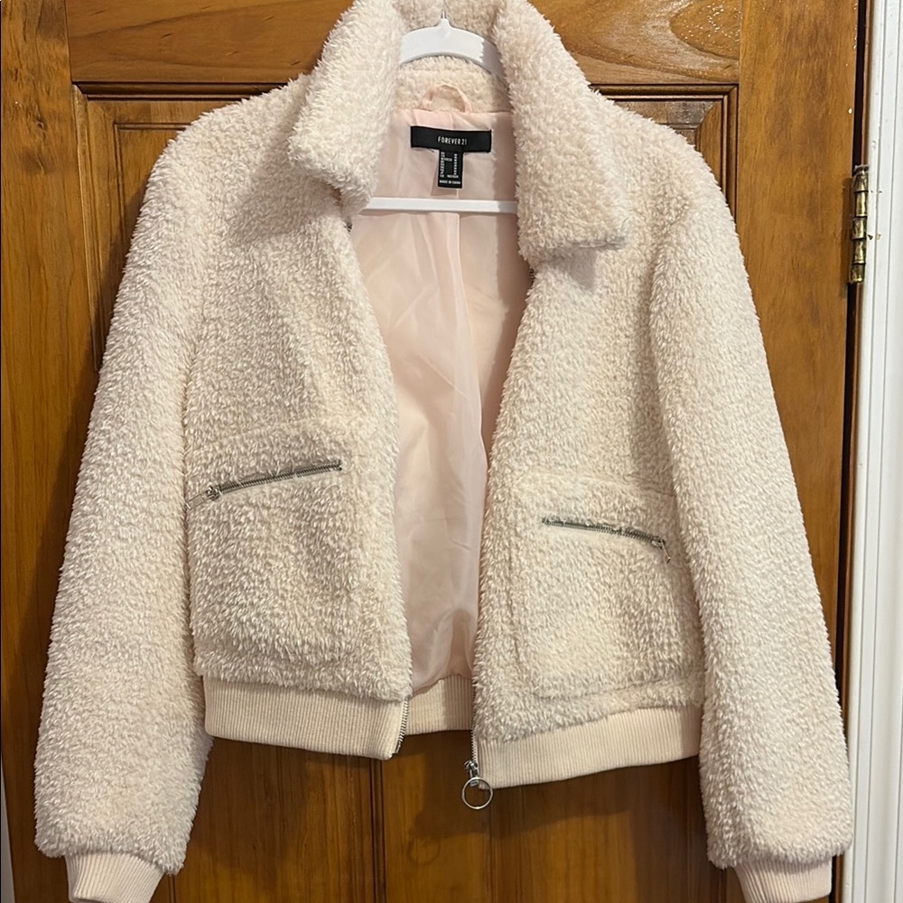 Forever 21 Pink Teddy Jacket Plush Cozy Outerwear